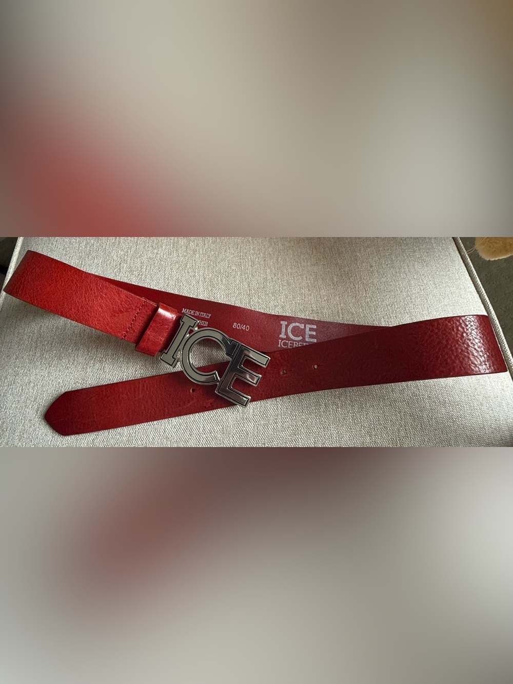 Ice Red Leather Belt with Silver ICE Buckle